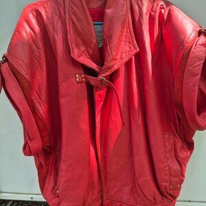 Vintage Michael Jackson Style Red Leather Ranch Size 2 Removable Sleeves, Vest,